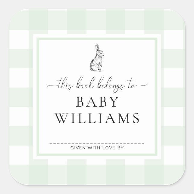 Mint Green Gingham Bunny Buchzeichen Sticker (Vorderseite)