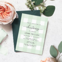 Mint Green Gingham Christening Einladung