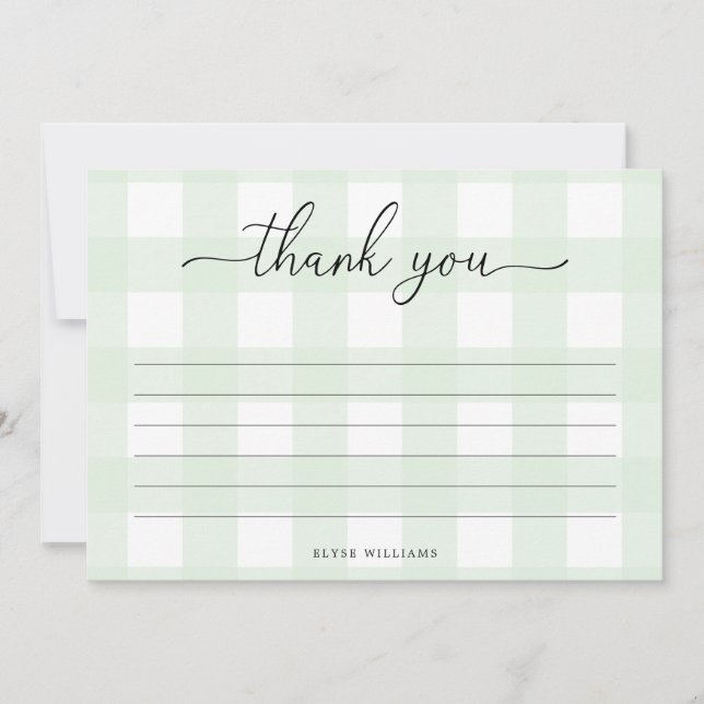 Mint Green Gingham Danke-Card Karte (Vorderseite)