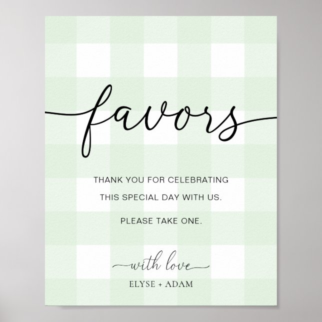Mint Green Gingham Favors Sign Poster (Vorne)