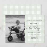 Mint Green Gingham Foto Birthday Einladung