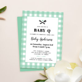 Mint Green Gingham Kariert Baby Shower GRILLEN Einladung