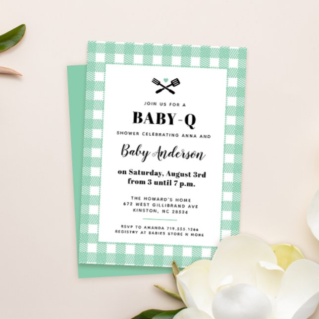 Mint Green Gingham Kariert Baby Shower GRILLEN Einladung (Von Creator hochgeladen)