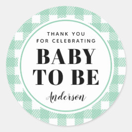 Mint Green Gingham Kariert Danke Baby Runder Aufkleber