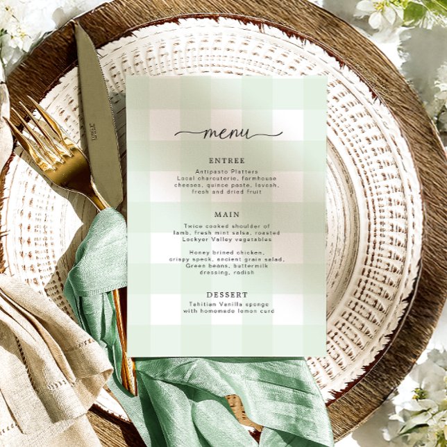 Mint Green Gingham Menu Menükarte (Von Creator hochgeladen)