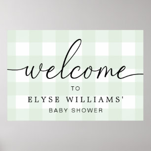 Mint Green Gingham Welcome Sign Poster