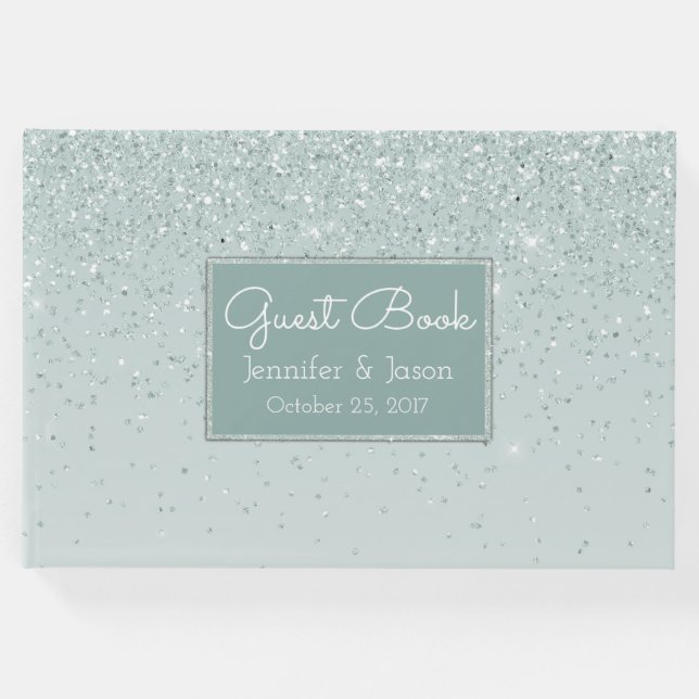 Mint Green Glittery Wedding Guest Book Gästebuch (Vorderseite)