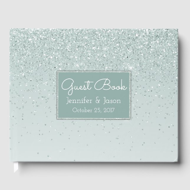 Mint Green Glittery Wedding Guest Book Gästebuch (Vorderseite)