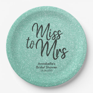 Mint Green Glitzer Girly Miss zu Mrs. Brautparty Pappteller