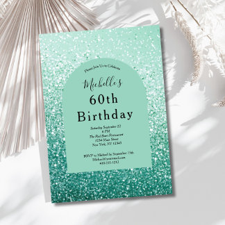 Mint Green Glitzer Glam Bling 60. Geburtstag ihr Einladung