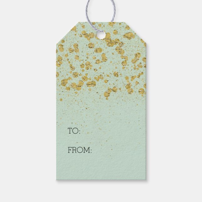 Mint Green Glitzer Gold Confetti Christmas Sparkle Geschenkanhänger (Vorderseite)