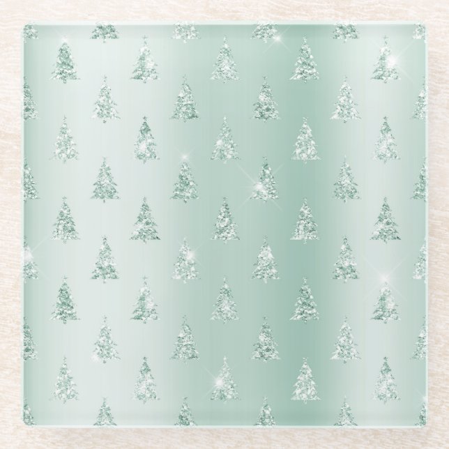 Mint Green Glitzer Sparkle Weihnachtsbaumen Glasuntersetzer (Vorderseite)