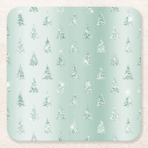 Mint Green Glitzer Sparkle Weihnachtsbaumen   Rechteckiger Pappuntersetzer
