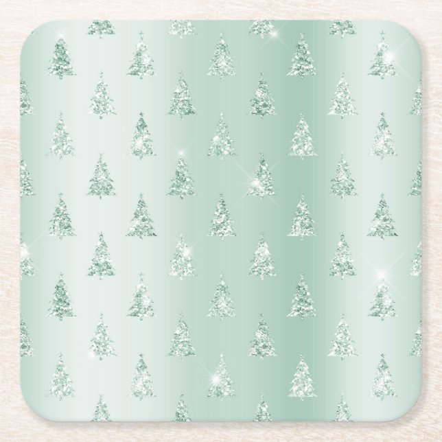 Mint Green Glitzer Sparkle Weihnachtsbaumen   Rechteckiger Pappuntersetzer (Vorderseite)