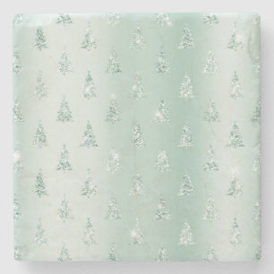 Mint Green Glitzer Sparkle Weihnachtsbaumen     Steinuntersetzer