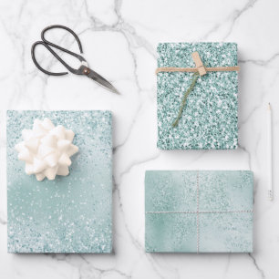 Mint Green Glitzy Glitzer          Geschenkpapier Set