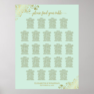 Mint Green & Gold 23 Table Wedding Seating Chart Poster
