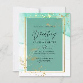 Mint Green Gold Alkohol Tinte Abstrakt Hochzeit