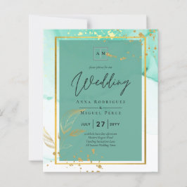 Mint Green Gold Alkohol Tinte Abstrakt Hochzeit