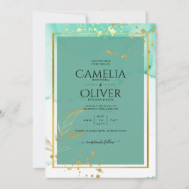 Mint Green Gold Alkohol Tinte Abstrakt Hochzeit Einladung