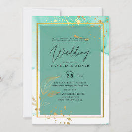 Mint Green Gold Alkohol Tinte Abstrakt Hochzeit Einladung