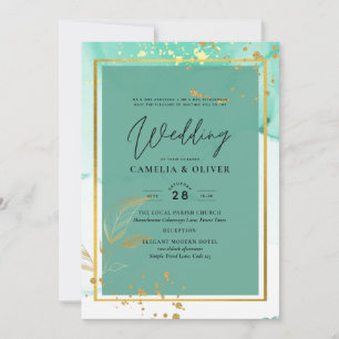 Mint Green Gold Alkohol Tinte Abstrakt Hochzeit Einladung