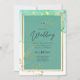 Mint Green Gold Alkohol Tinte Abstrakt Hochzeit Einladung