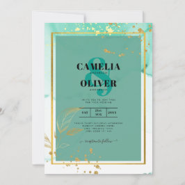 Mint Green Gold Alkohol Tinte Abstrakt Hochzeit Einladung
