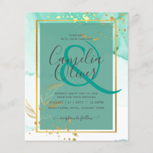 Mint Green Gold Alkohol Tinte Abstrakt Hochzeit Flyer