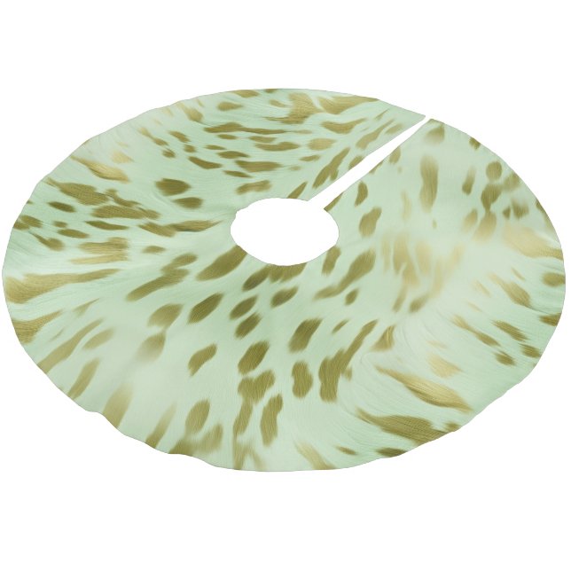 Mint Green Gold Cowhide Polyester Weihnachtsbaumdecke (Schrägansicht)