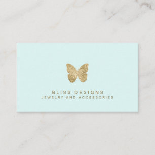 Mint Green Gold Foil Butterfly Elegant Einfach Visitenkarte