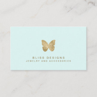 Mint Green Gold Foil Butterfly Elegant Einfach Visitenkarte