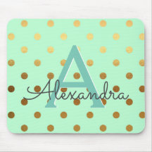 Mint Green & Gold Foil Polka Dots Monogram Name