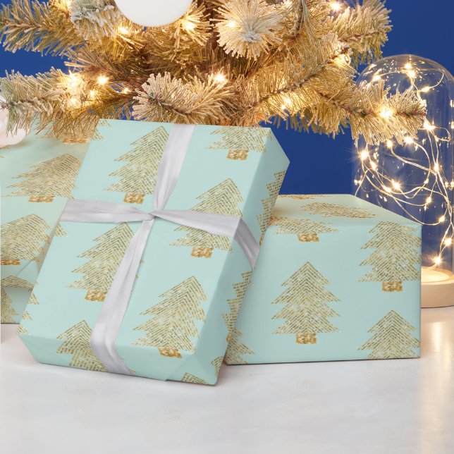 Mint Green Gold Glitzer Weihnachtsbaumen Geschenkpapier (Feiertage)