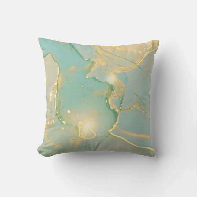 Mint Green Gold Marmor: Texturiert Kissen (Vorderseite)