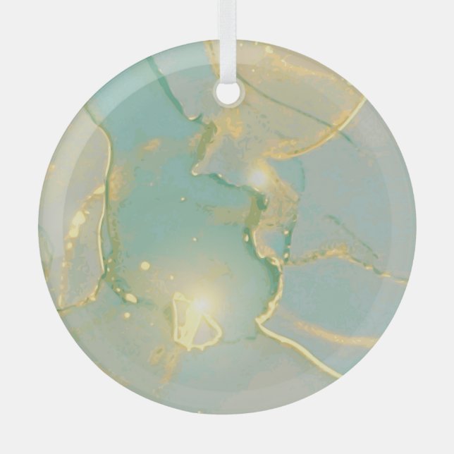Mint Green Gold Marmor: Texturiert Ornament Aus Glas (Vorderseite)