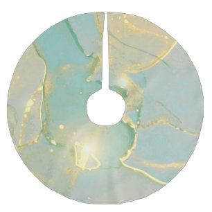 Mint Green Gold Marmor: Texturiert Polyester Weihnachtsbaumdecke