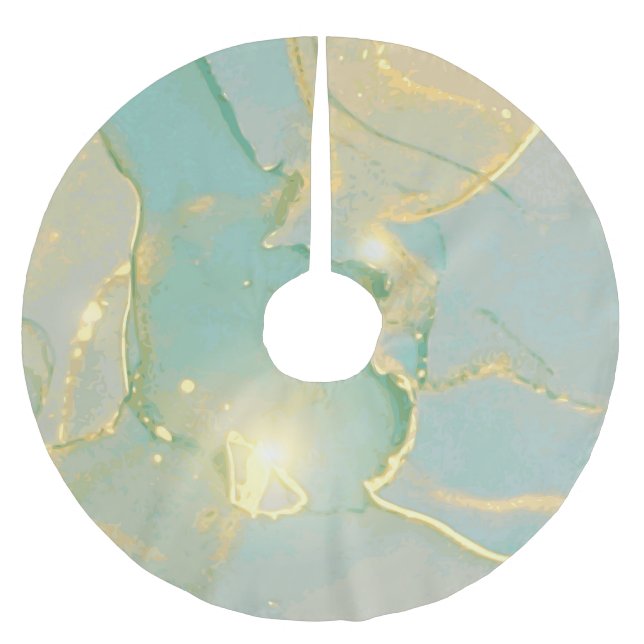 Mint Green Gold Marmor: Texturiert Polyester Weihnachtsbaumdecke (Vorderseite)
