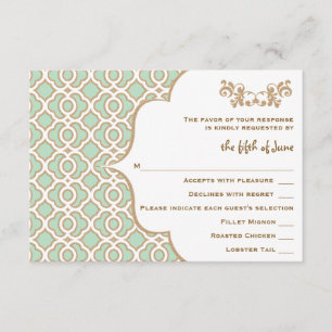 Mint Green Gold marokkanische Hochzeitskarten RSVP Karte