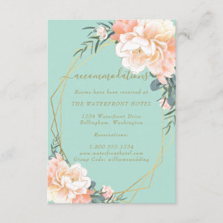 Mint Green Gold Peach Floral Hochzeitsunterkunft Begleitkarte