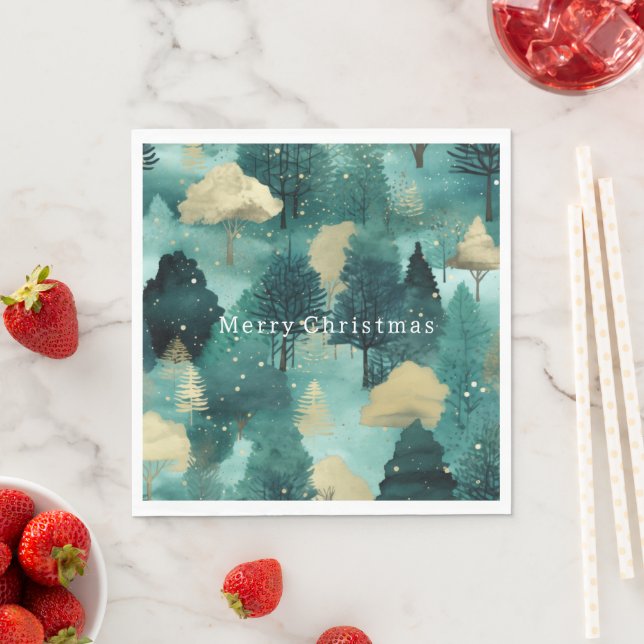 Mint Green Gold Trees Weihnachten Serviette (Beispiel)
