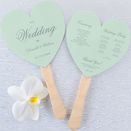 Mint Green Gray Calligraphy Heart Wedding Program Fächer