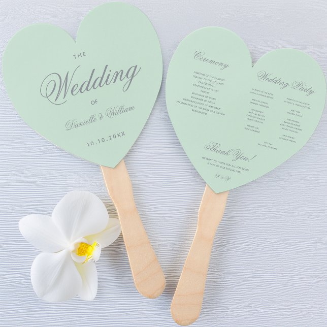 Mint Green Gray Calligraphy Heart Wedding Program Fächer (Von Creator hochgeladen)