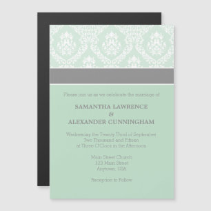 Mint Green Gray Damask Magnetic Weditation Einladu Magneteinladung
