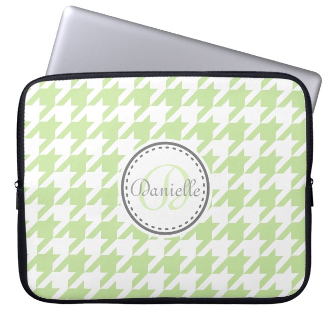 Mint Green Gray Hahnentrittmuster Monogram Muster Laptopschutzhülle (Vorderseite)