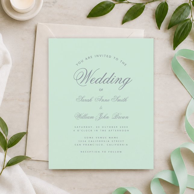Mint Green & Gray Script Budget Einladung Hochzeit (Von Creator hochgeladen)