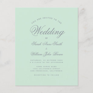 Mint Green & Gray Script Budget Einladung Hochzeit