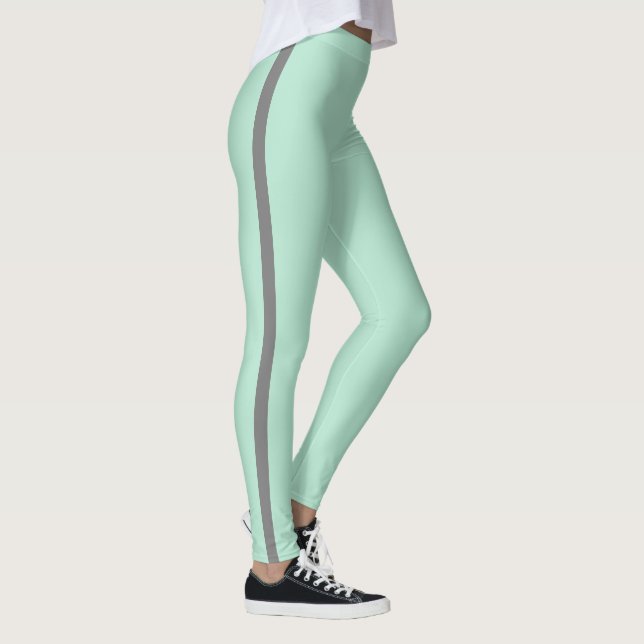 Mint Green Gray Stripe Leggings (Rechts)