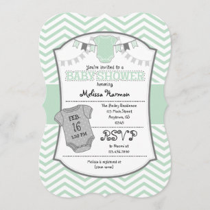 Mint Green Gray Zickzack Baby Dusche Einladung