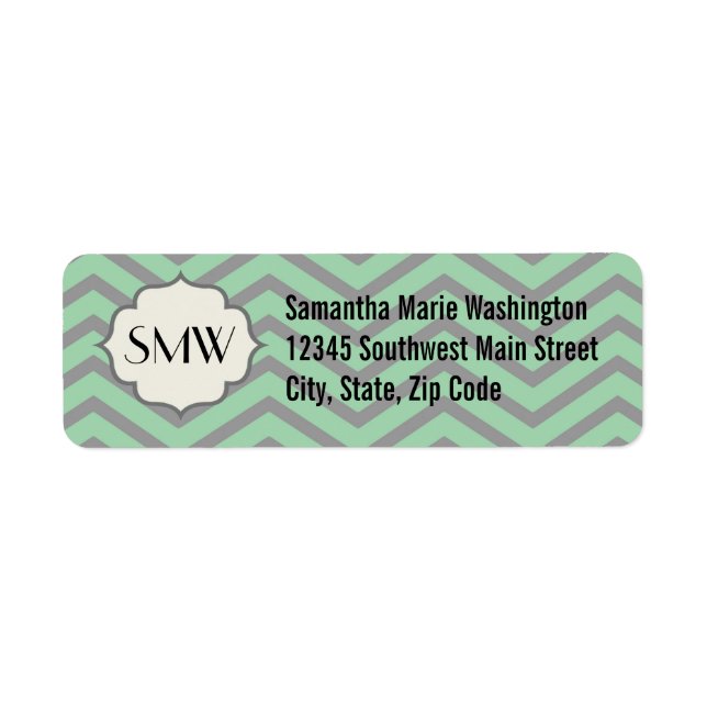 Mint Green Gray Zickzack Gemustert Mit Monogramm (Vorne)